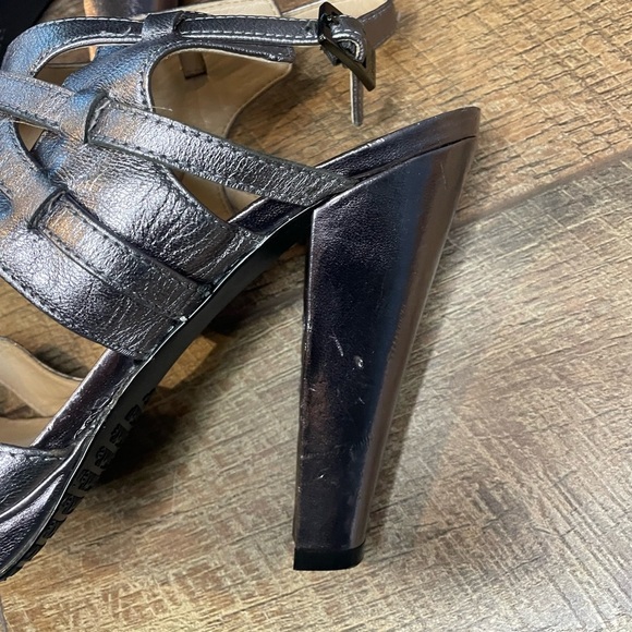Calvin Klein POSHA Metallic Strappy Platform Block Heel Sandals 10M Silver 4” - Picture 2 of 12
